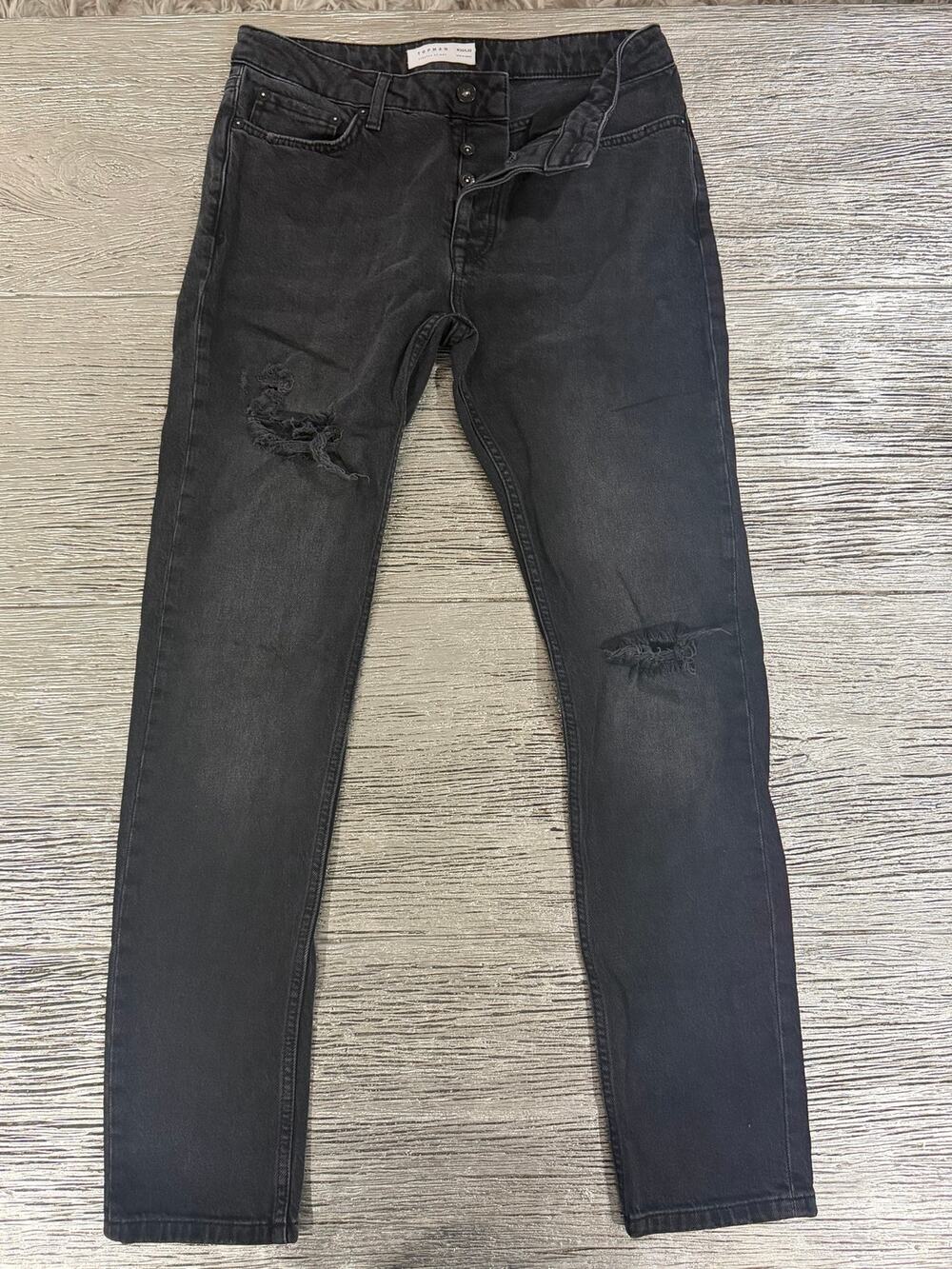 Topman Straight Leg Distressed Jeans in Black men’s size  Waist 32/L32